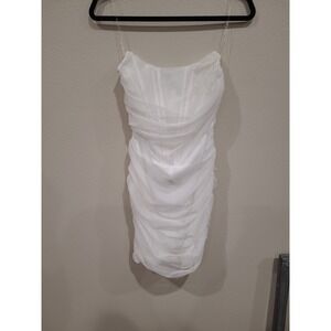 Superdown‎ Sonya White mesh Corset Mini Dress Women SZ M strapless shirred event